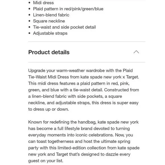 Kate‎ Spade Target Extra Large Plaid Tie-Waist Midi Dress XL Red/Pink/Green/Blue - Picture 5 of 7